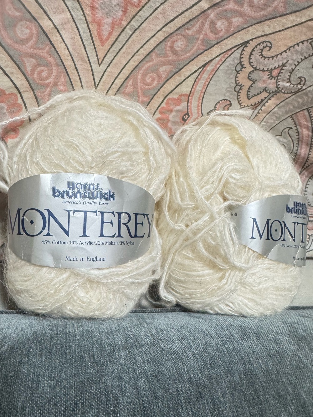 Yarns Brunswick Monterey White Cotton/Acrylic/Mohair/Nylon Blend Yarn Lot